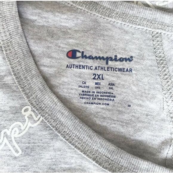 Champion Repeat Logo Heather Gray Roll Sleeve Crop Top Tee Sz 2X - Picture 7 of 8